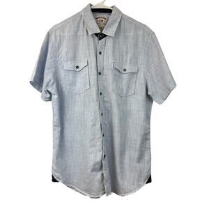 Thread & Cloth Light Blue Casual Short Sleeve Button Front Shirt Flap Pockets